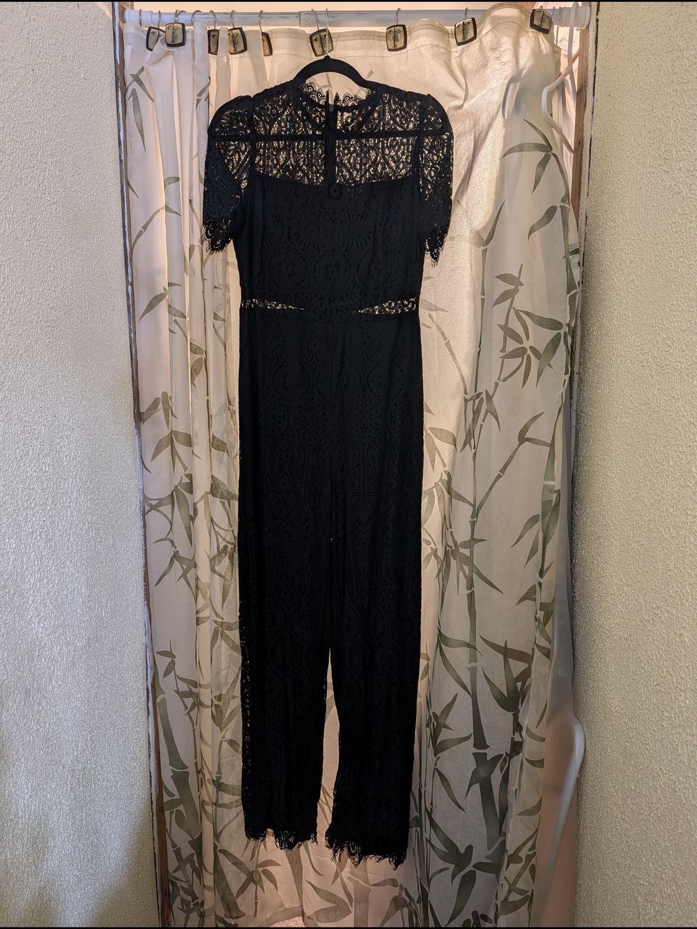 NYC Lena Black Lace Short-Sleeve Jumpsuit Romper